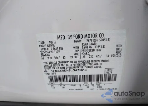 2020 Ford Explorer Xlt из США, поврежденный, VIN 1FMSK8DH9LGA75613